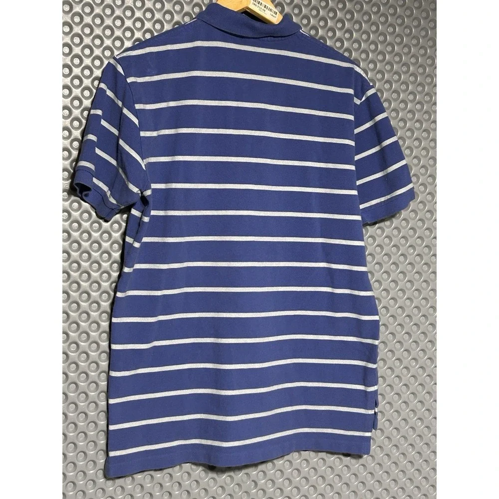 Polo Ralph Lauren Polo Shirt Mens L Purple/Grey Stripe Short‎ Sleeve Red Pony